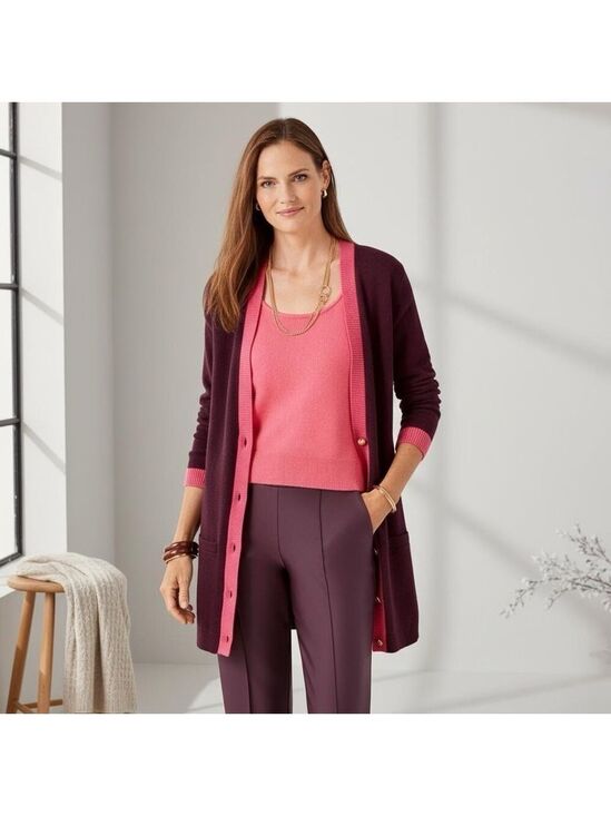 Talbots Sweaters - New Talbots V-Neck Tipped Cotton Burgundy Grandpa Cardigan Boyfriend Sweater MP
